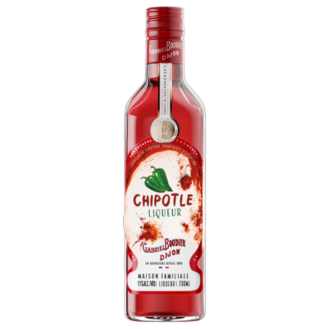 A bottle of Gabriel Boudier Liqueur De Chipotle (Chilli) 15% 700ml