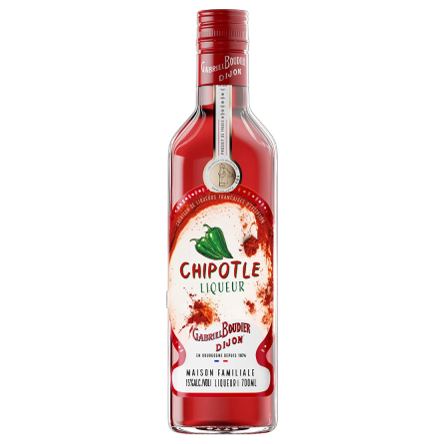 A bottle of Gabriel Boudier Liqueur De Chipotle (Chilli) 15% 700ml