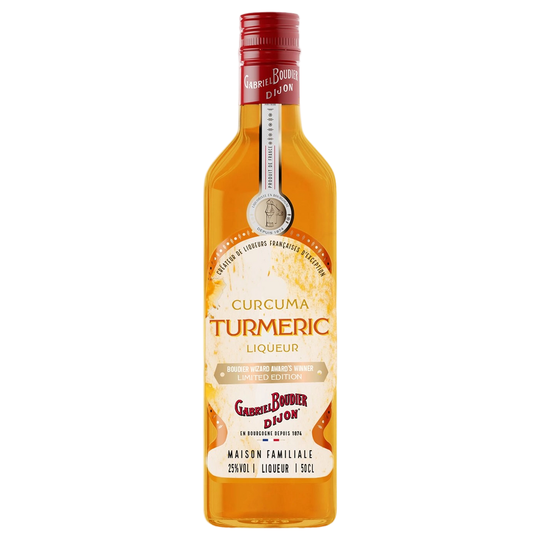 A bottle of Gabriel Boudier Curcuma (Turmeric) Liqueur 25% 500ml