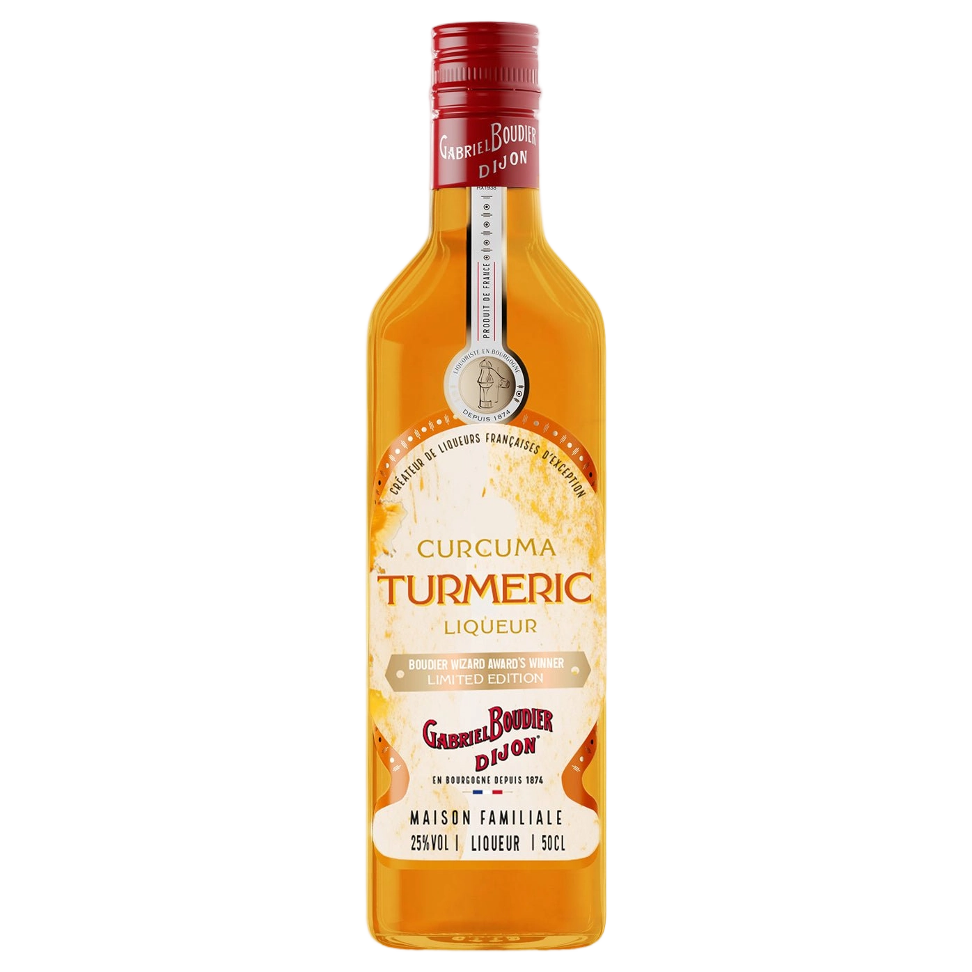 A bottle of Gabriel Boudier Curcuma (Turmeric) Liqueur 25% 500ml