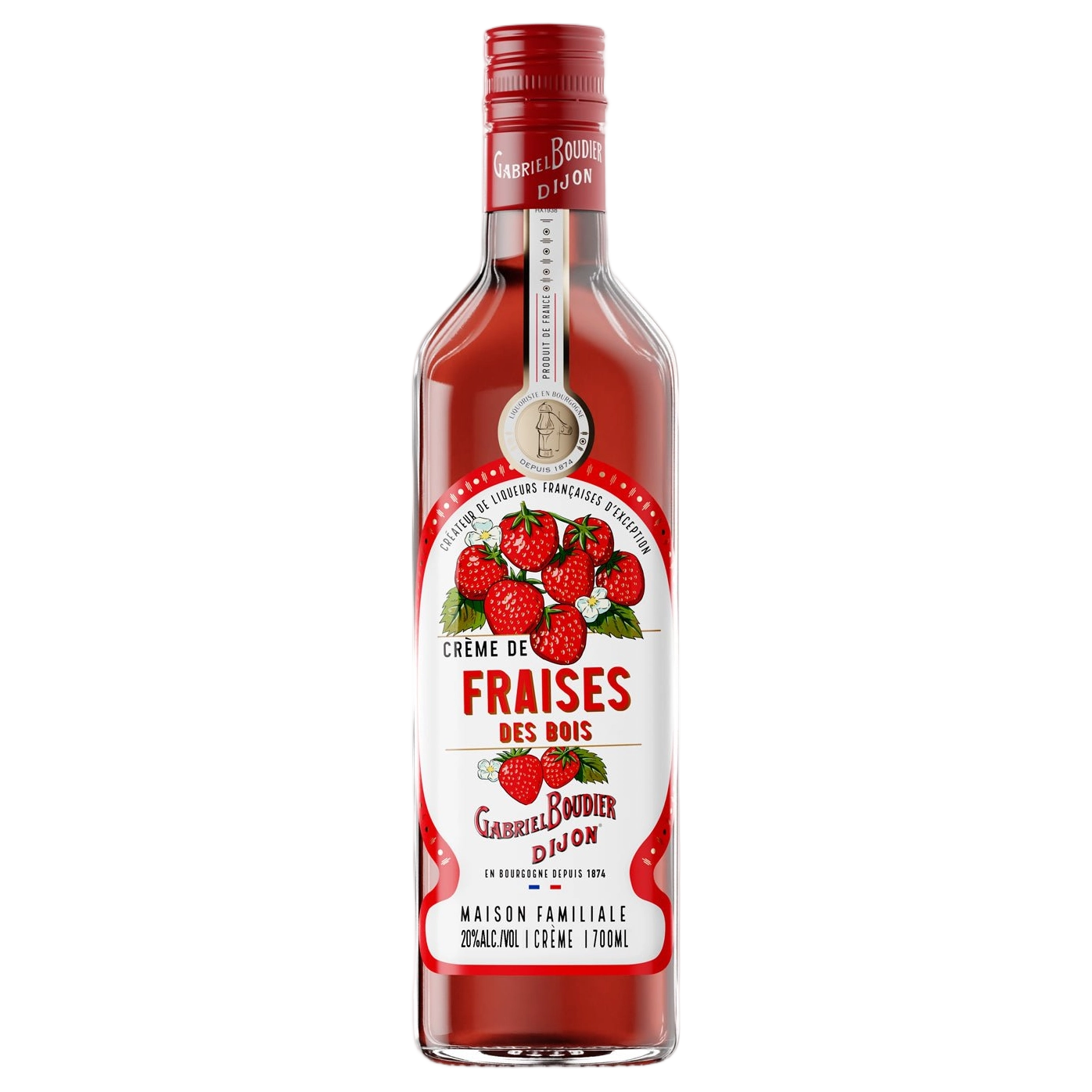 A bottle of Gabriel Boudier Crème de Fraise (Strawberry) Liqueur 20% 700ml