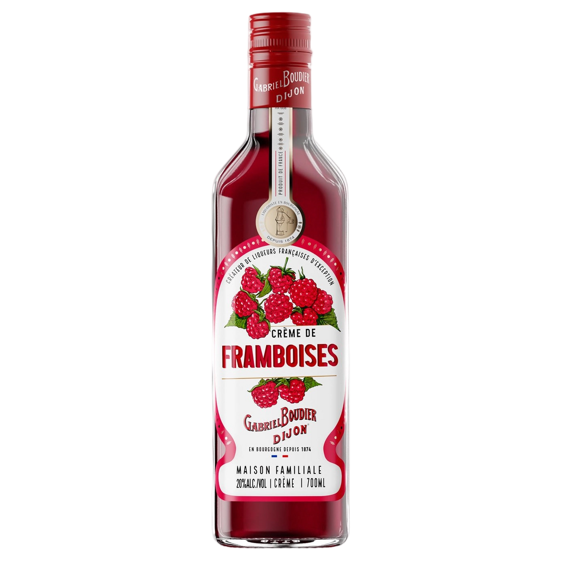 A bottle of Gabriel Boudier Creme De Framboise (Raspberry) Liqueur 20% 700ml