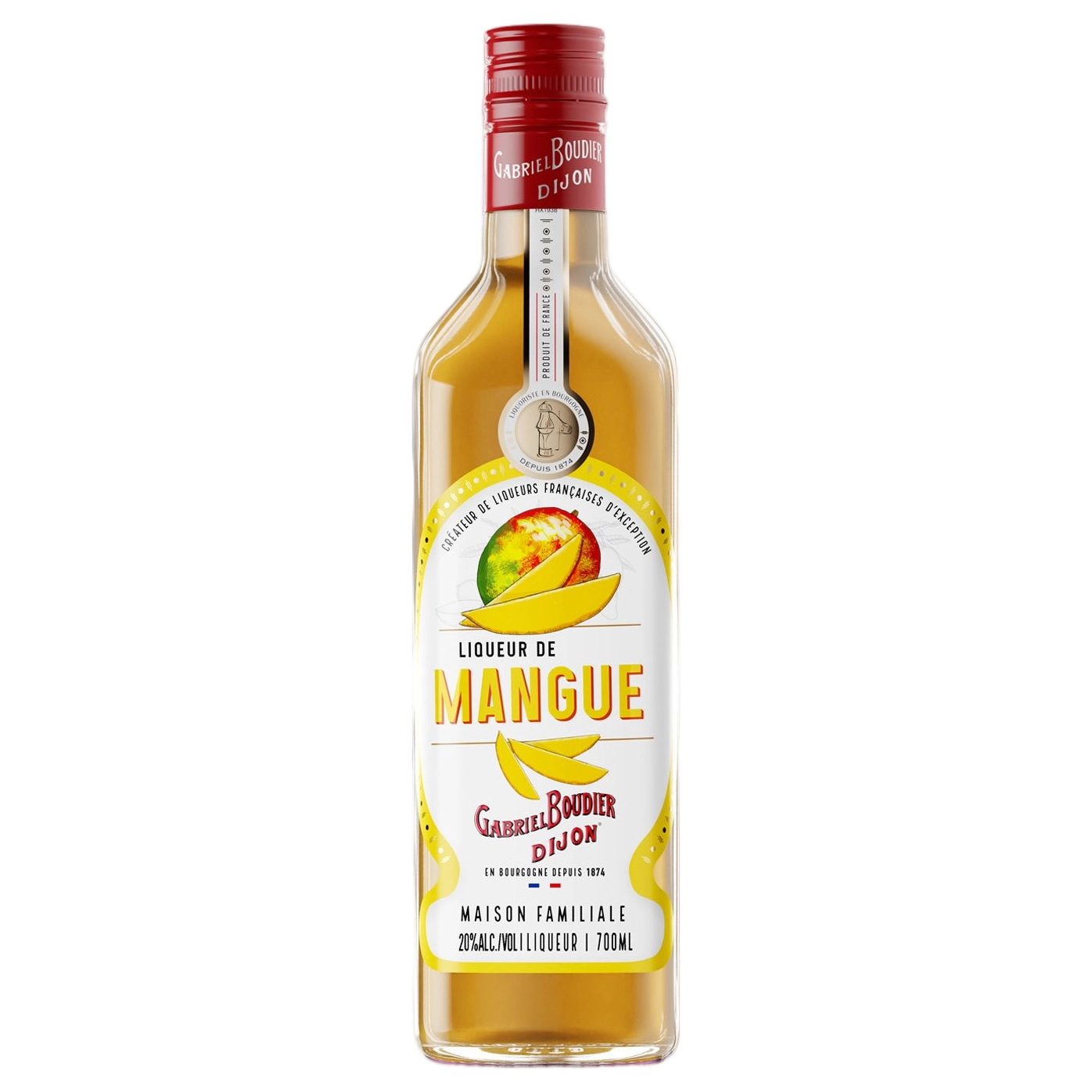 A bottle of Gabriel Boudier Liqueur De Mangue (Mango) Liqueur 20% 700ml