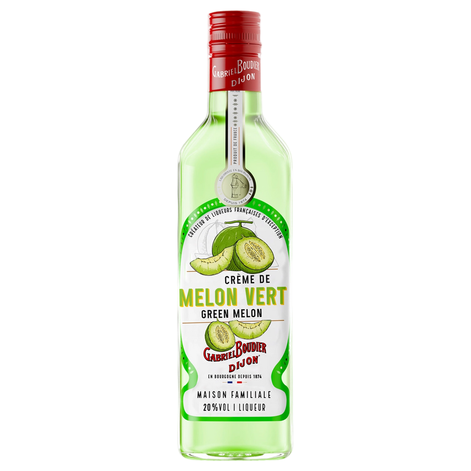 A bottle of Gabriel Boudier Creme De Melon Vert (Green Melon) Liqueur 20% 700ml