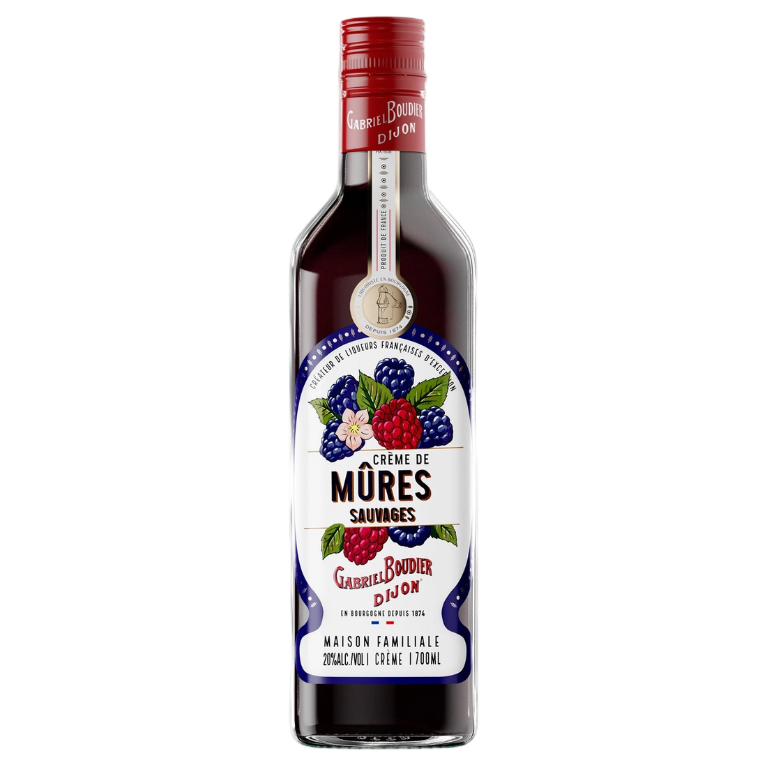 A bottle of Gabriel Boudier Creme De Mure (Blackberry) Liqueur 20% 700ml