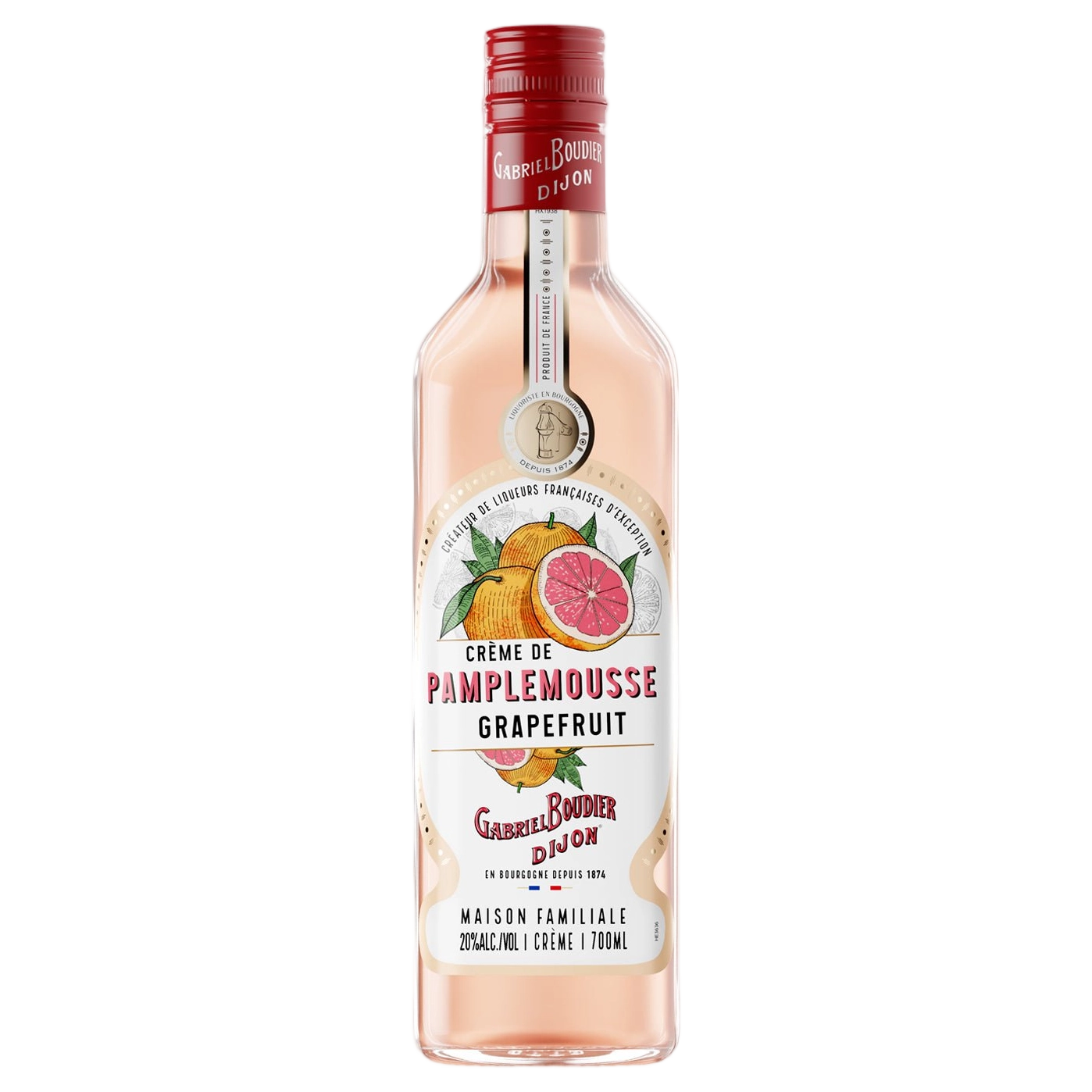 A bottle of Gabriel Boudier Creme De Pamplemousse (Grapefruit) Liqueur 15% 700ml