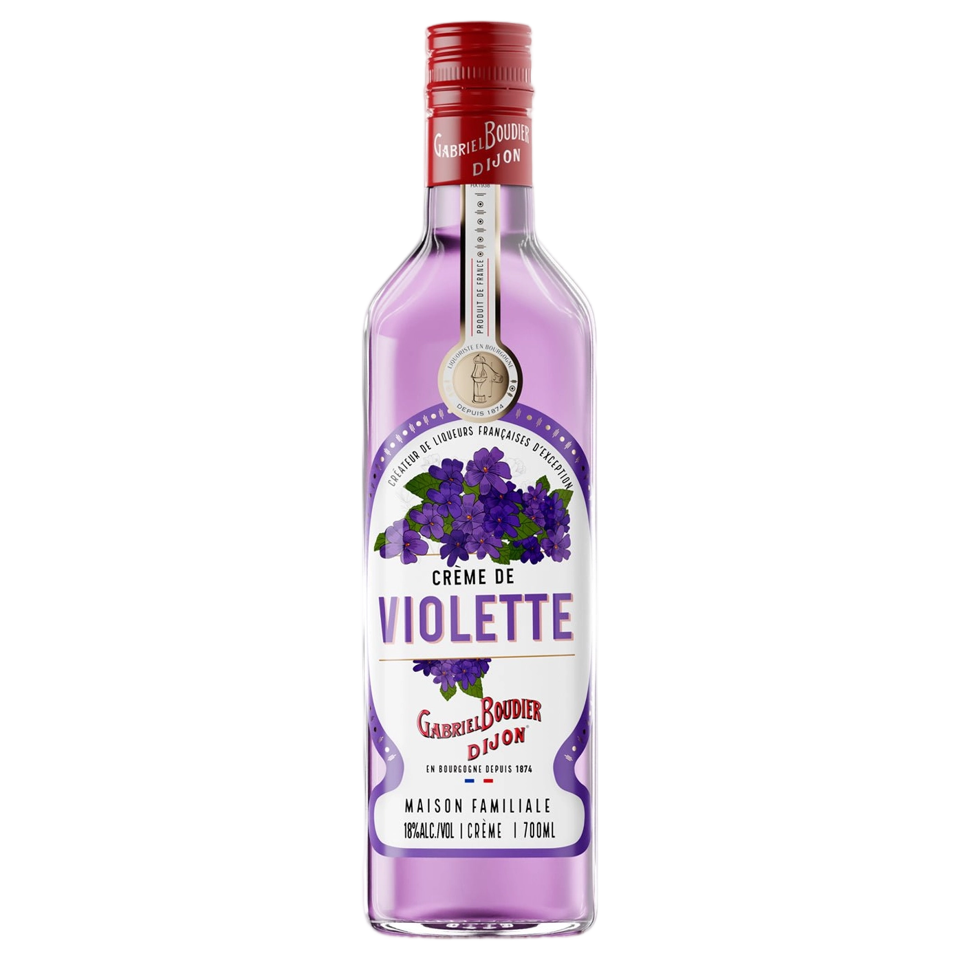 A bottle of Gabriel Boudier Creme De Violette (Violet) Liqueur 18% 700ml