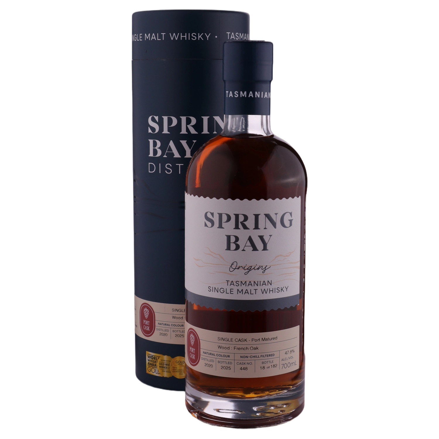 A bottle of Spring Bay Tasmanian Single Malt Whisky Port 47.8% 700ml
