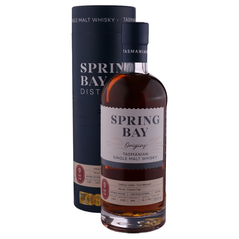 A bottle of Spring Bay Tasmanian Single Malt Whisky Port 47.8% 700ml