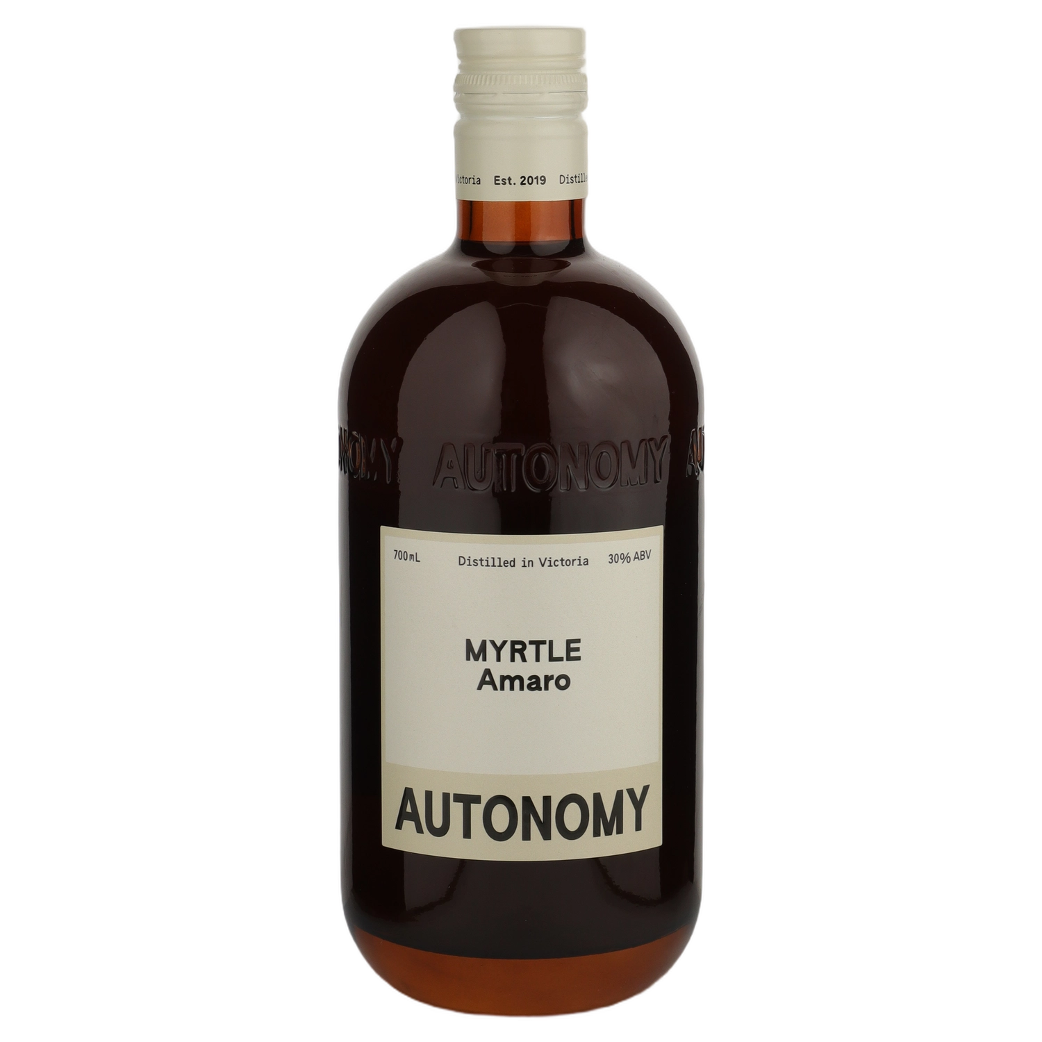 A bottle of Autonomy Myrtle Amaro 30% 700ml