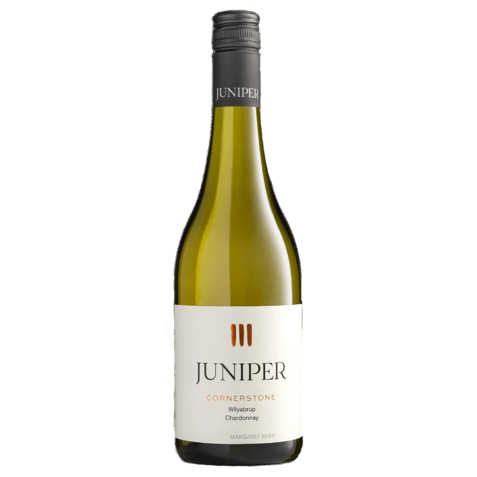 A bottle of Juniper Cornerstone Wilyabrup Chardonnay 2024 750ml White Wine