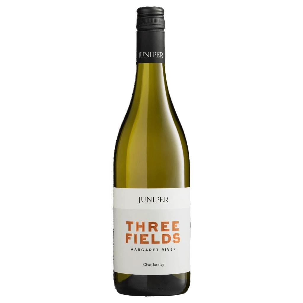 A bottle of Juniper Three Fields Chardonnay 2025 750ml White Wine