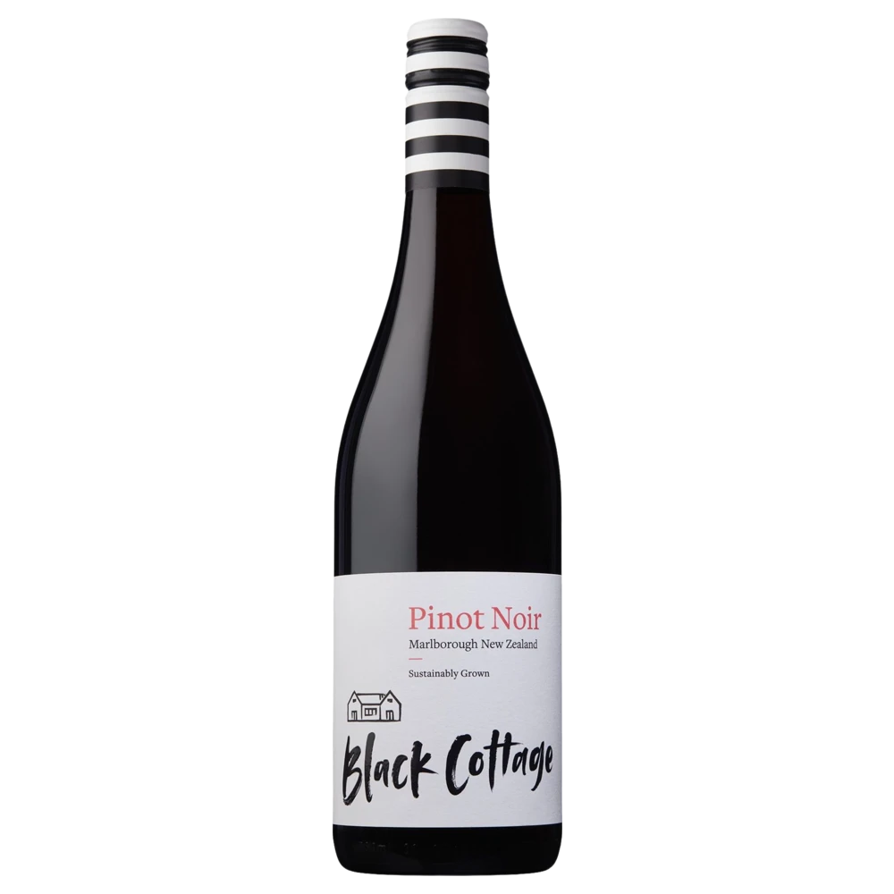 A bottle of Black Cottage Marlborough Pinot Noir 2024 750ml Red Wine