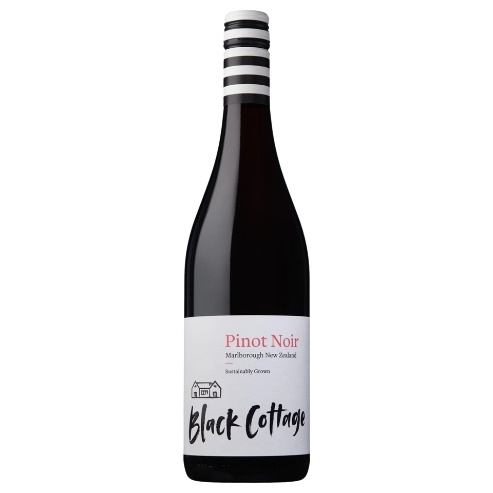 A bottle of Black Cottage Marlborough Pinot Noir 2024 750ml Red Wine
