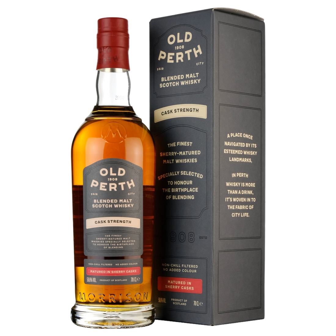A bottle of Old Perth 'Cask Strength' Blended Malt Scotch Whisky 700ml