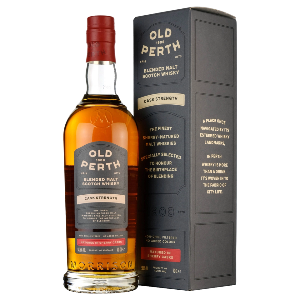 A bottle of Old Perth 'Cask Strength' Blended Malt Scotch Whisky 700ml
