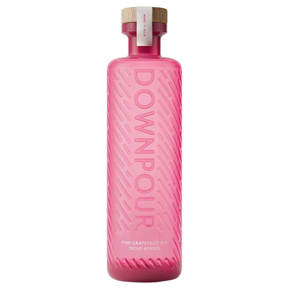 A bottle of Downpour Pink Grapefruit Scottish Gin 700ml