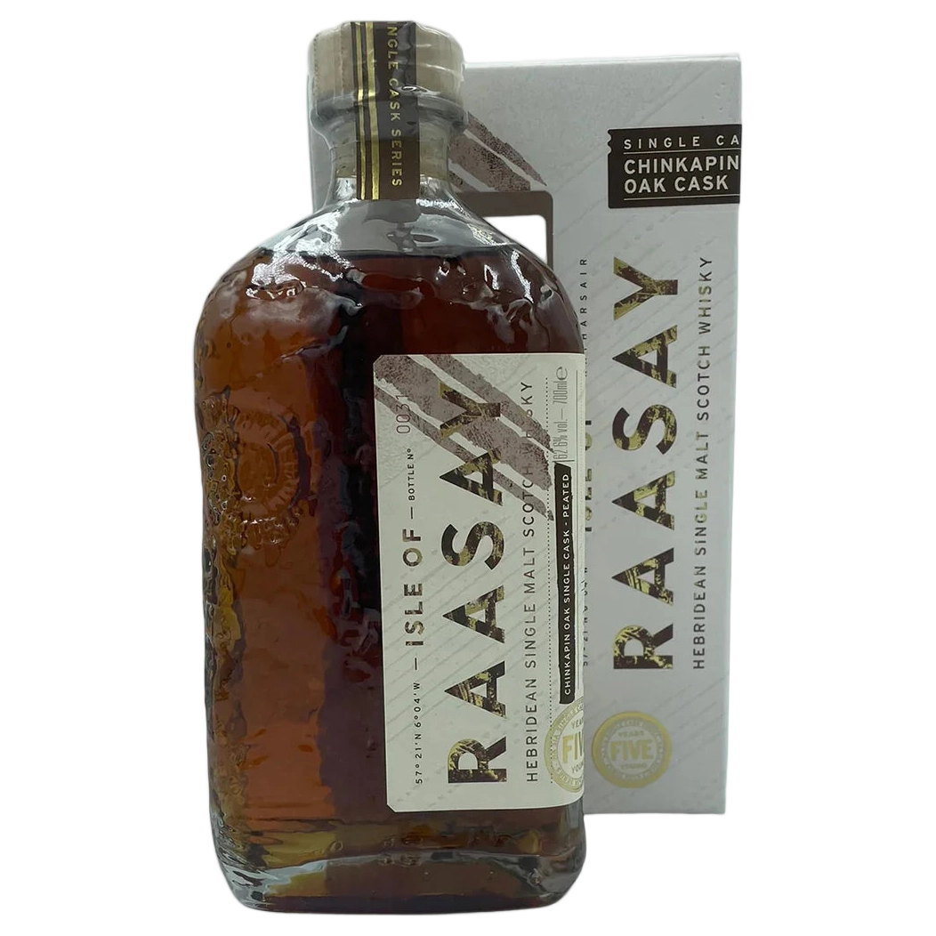 A bottle of Isle of Raasay 'Na Sia' 5YO Peated Virgin Chinkapin Oak Single Malt Whisky 700ml
