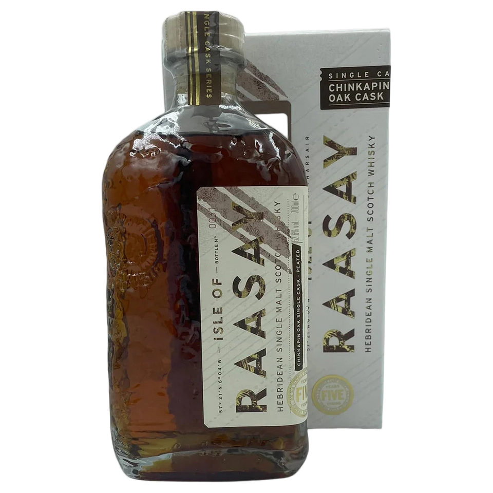 A bottle of Isle of Raasay 'Na Sia' 5YO Peated Virgin Chinkapin Oak Single Malt Whisky 700ml