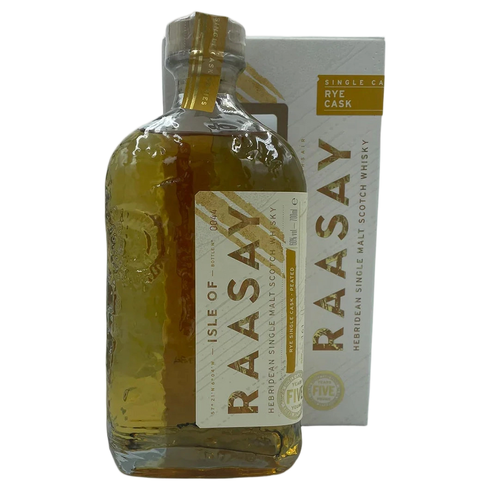 A bottle of Isle of Raasay 'Na Sia' 5YO Peated ex Rye Cask Single Malt Whisky 700ml