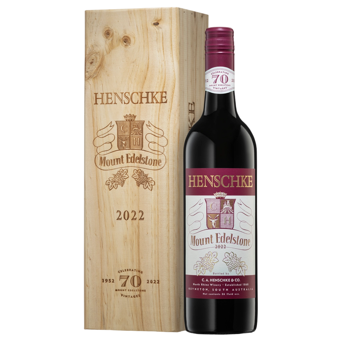 A bottle of Henschke Mt Edelstone 70th anniversary 2022 750ml Red Wine