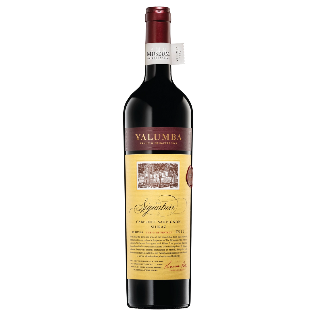A bottle of Yalumba The Signature Cabernet Sauvignon & Shiraz Museum Release 2016 750ml Red Wine