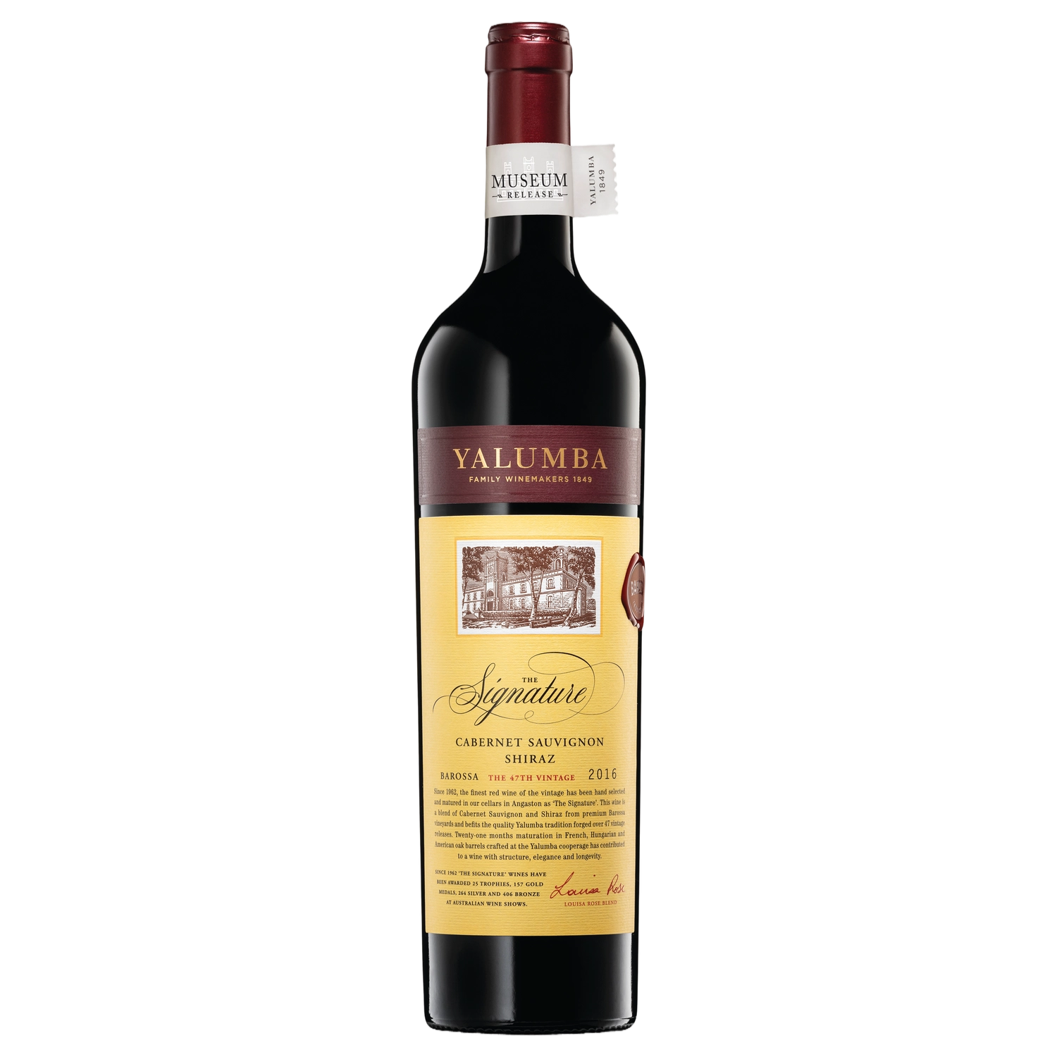 A bottle of Yalumba The Signature Cabernet Sauvignon & Shiraz Museum Release 2016 750ml Red Wine