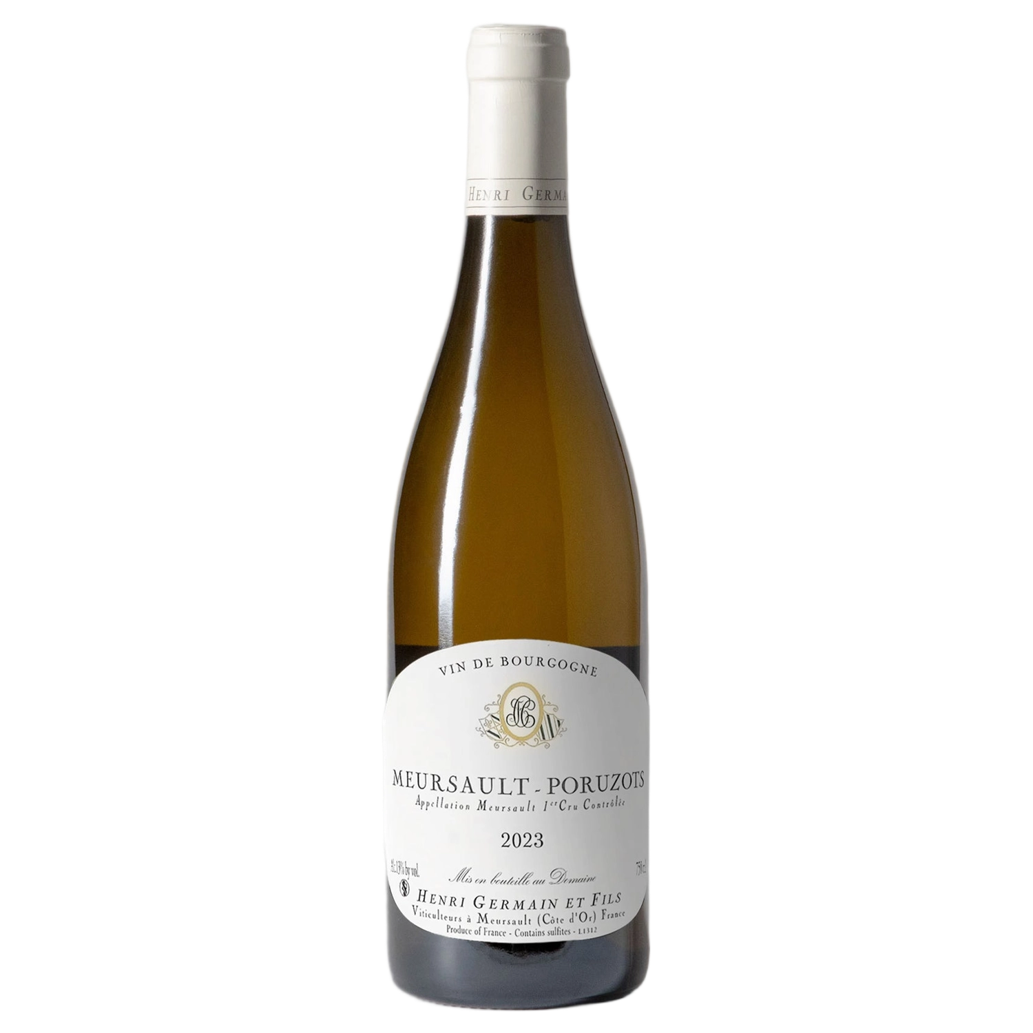 A bottle of Domaine Henri Germain Meursault 1er Cru Poruzots 2023 750ml White Wine