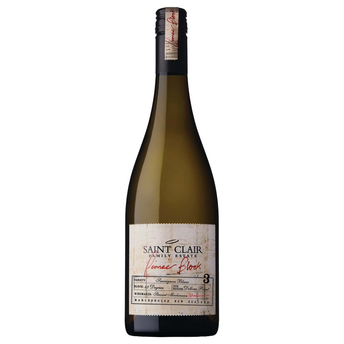 A bottle of Saint Clair Pioneer Block 3 Sauvignon Blanc 2025 750ml White Wine