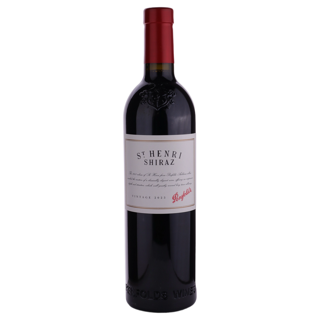 A bottle of Penfolds St Henri Shiraz 2023 Cork WOODEN 750ml Red Wine