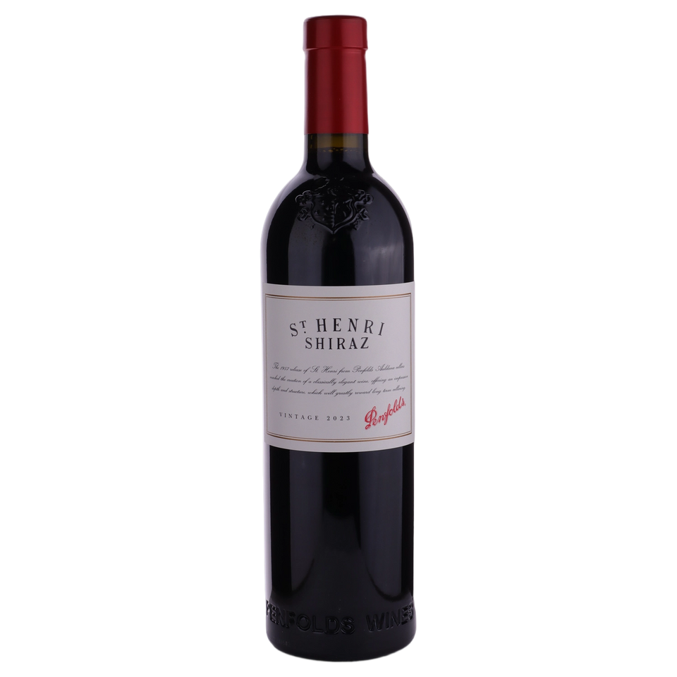 A bottle of Penfolds St Henri Shiraz 2023 Cork WOODEN 750ml Red Wine