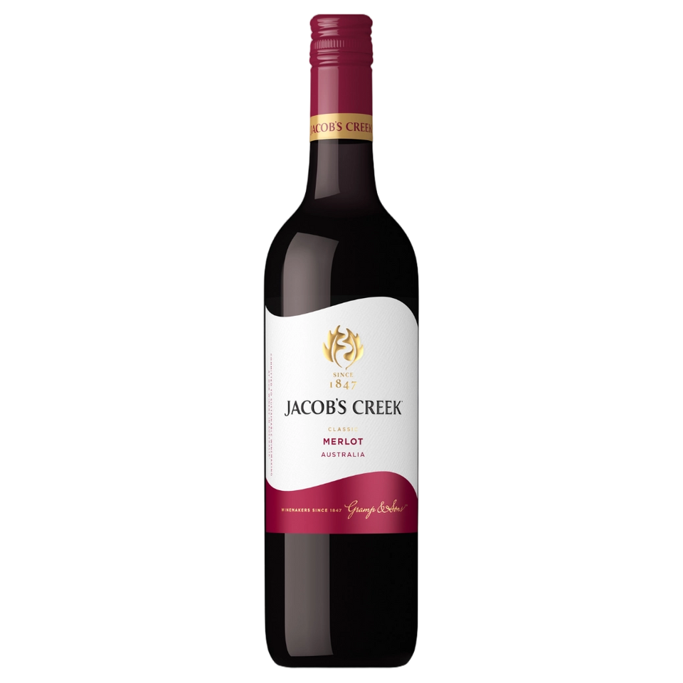 A bottle of Jacobs Creek Classic Merlot 2025 750ml Red Wine