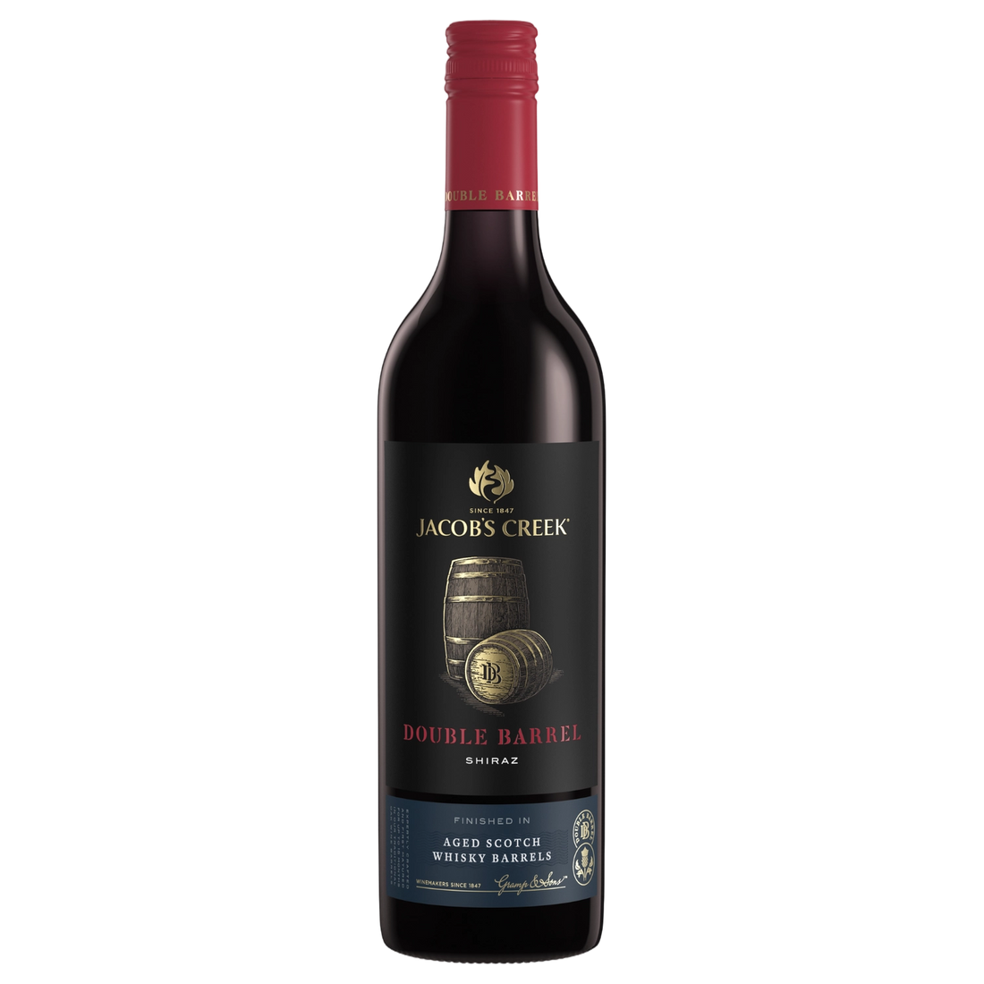 A bottle of Jacobs Creek Double Barrel Shiraz Cabernet 2022 750ml Red Wine