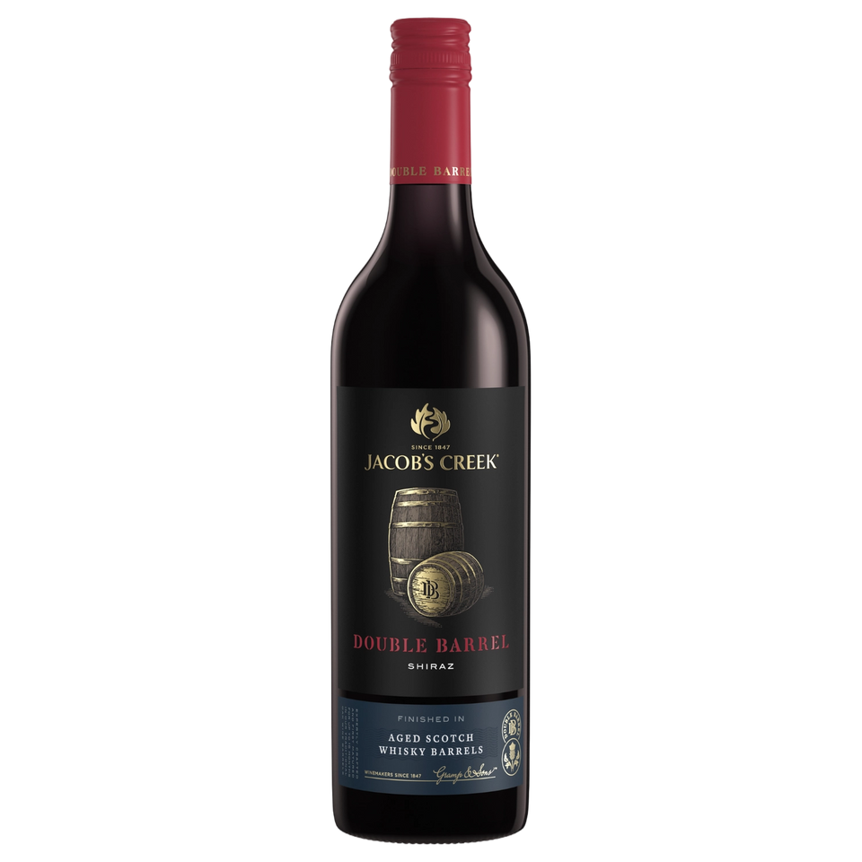 A bottle of Jacobs Creek Double Barrel Shiraz Cabernet 2022 750ml Red Wine