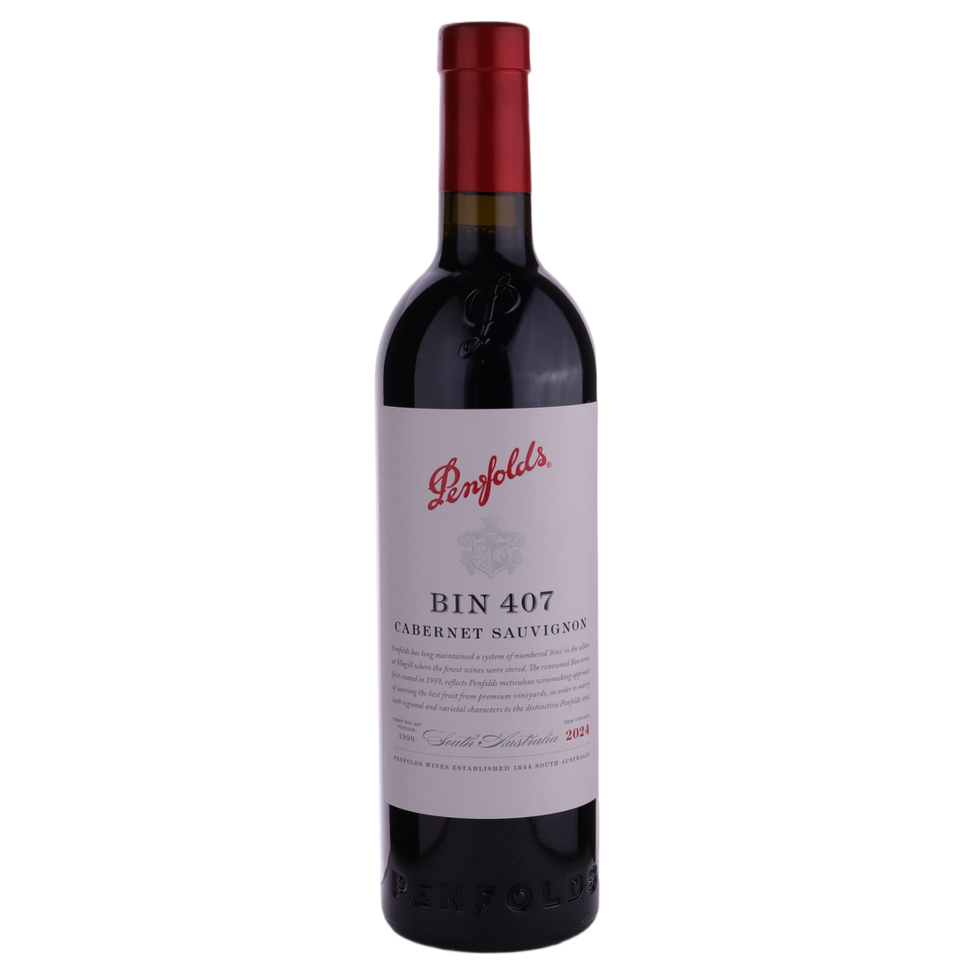 A bottle of Penfolds Bin 407 Cabernet Sauvignon 2024 Cork 750ml Red Wine