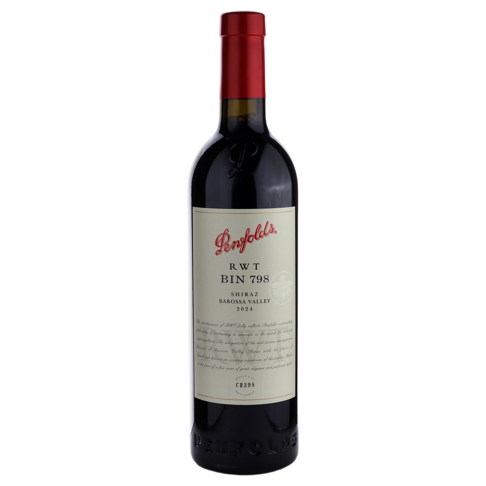 A bottle of Penfolds Bin 798 RWT Shiraz 2024 Giftbox 750ml Red Wine