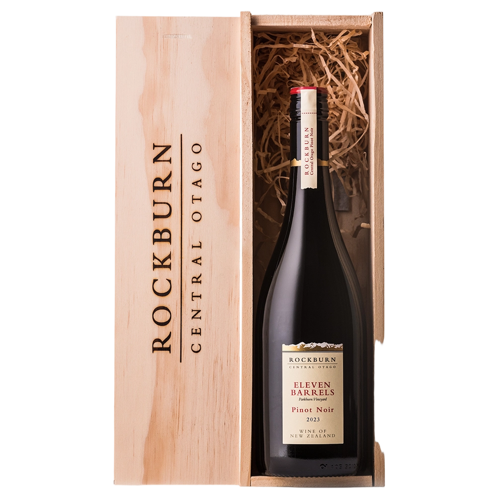 A bottle of Rockburn 7 Barrels Central Otago Pinot Noir Gift Box 2023 750ml Red Wine
