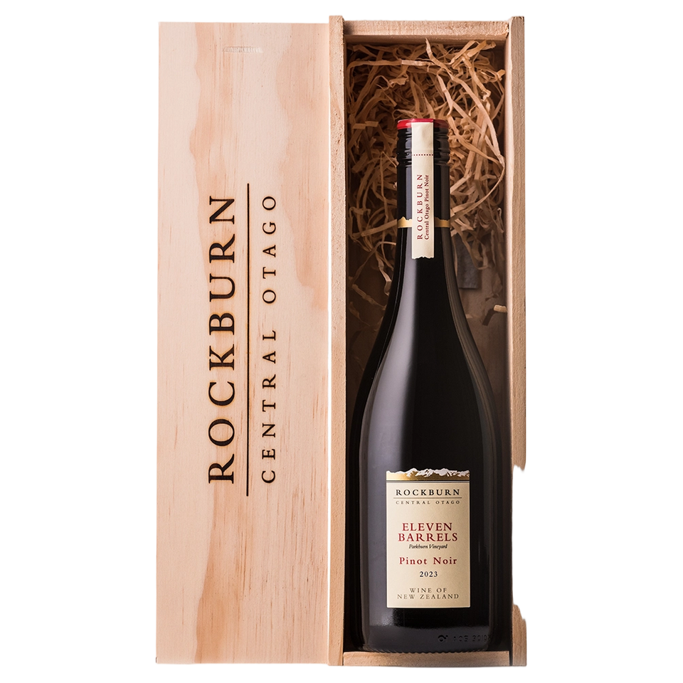 A bottle of Rockburn 7 Barrels Central Otago Pinot Noir Gift Box 2023 750ml Red Wine