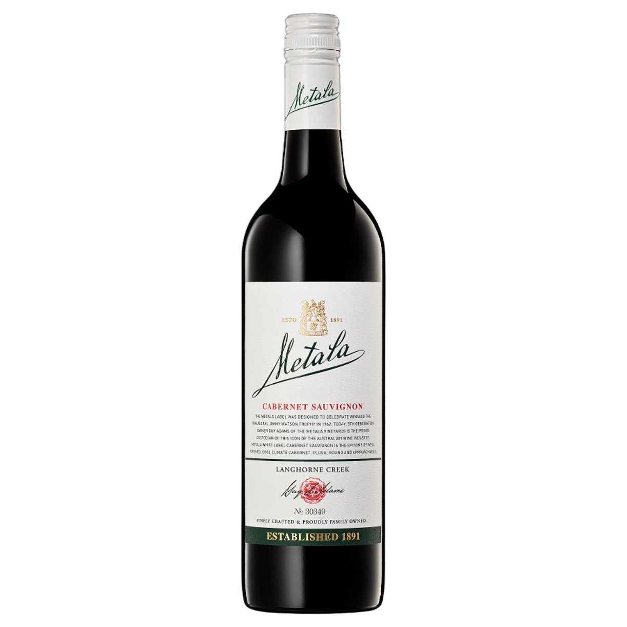 A bottle of Metala White Label Langhorne Creek Cabernet Sauvignon 2020 750ml Red Wine