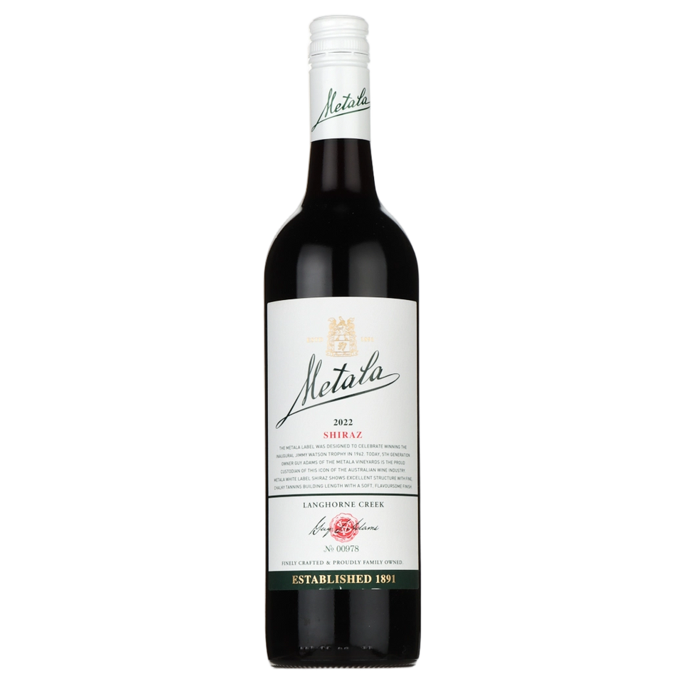 A bottle of Metala White Label Langhorne Creek Shiraz 2020 750ml Red Wine