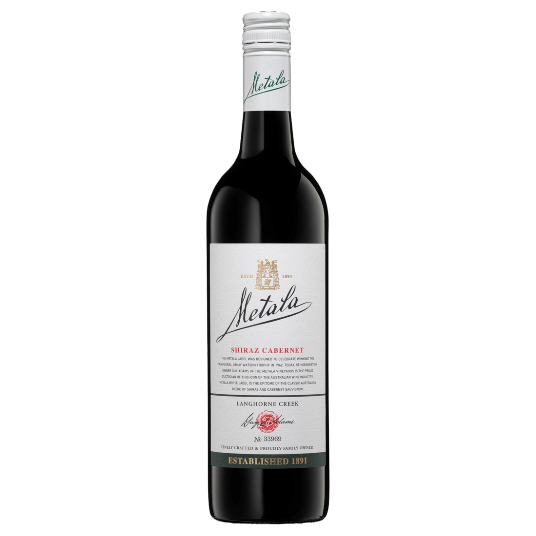 A bottle of Metala Langhorne Creek White Label Shiraz Cabernet 2020 750ml Red Wine