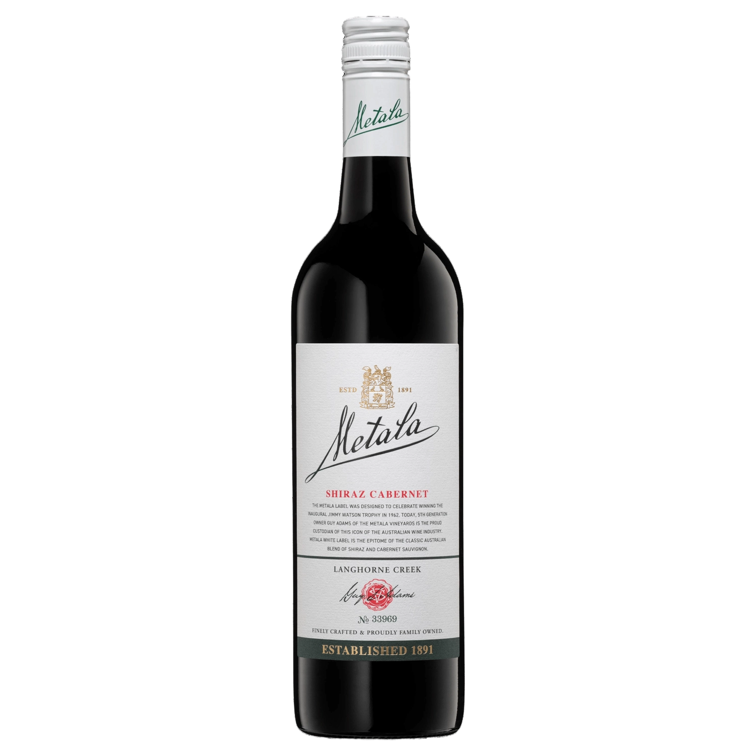 A bottle of Metala Langhorne Creek White Label Shiraz Cabernet 2020 750ml Red Wine