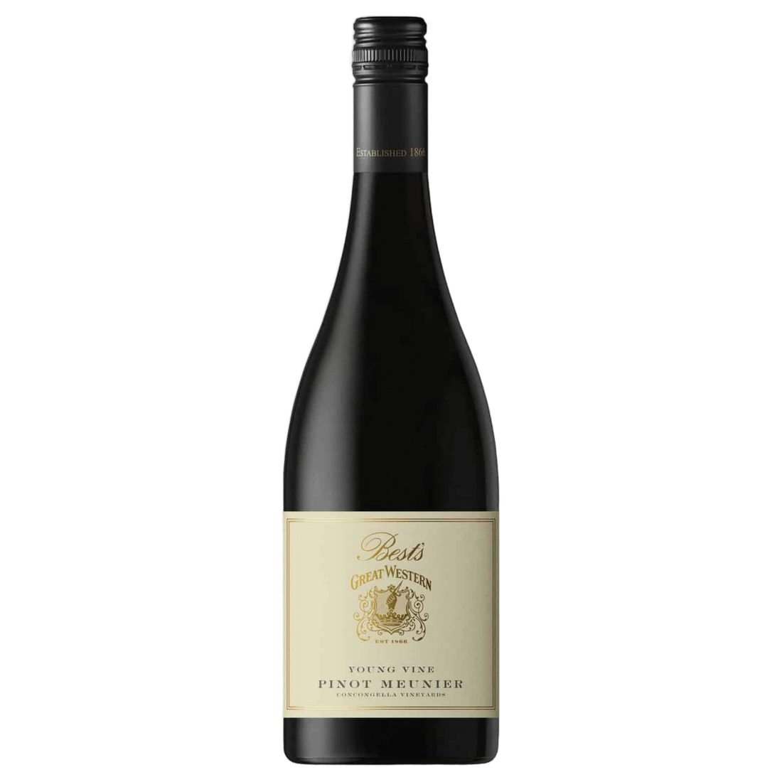 A bottle of Best's Great Western Young Vine Pinot Meunier 2025 750ml Red Wine