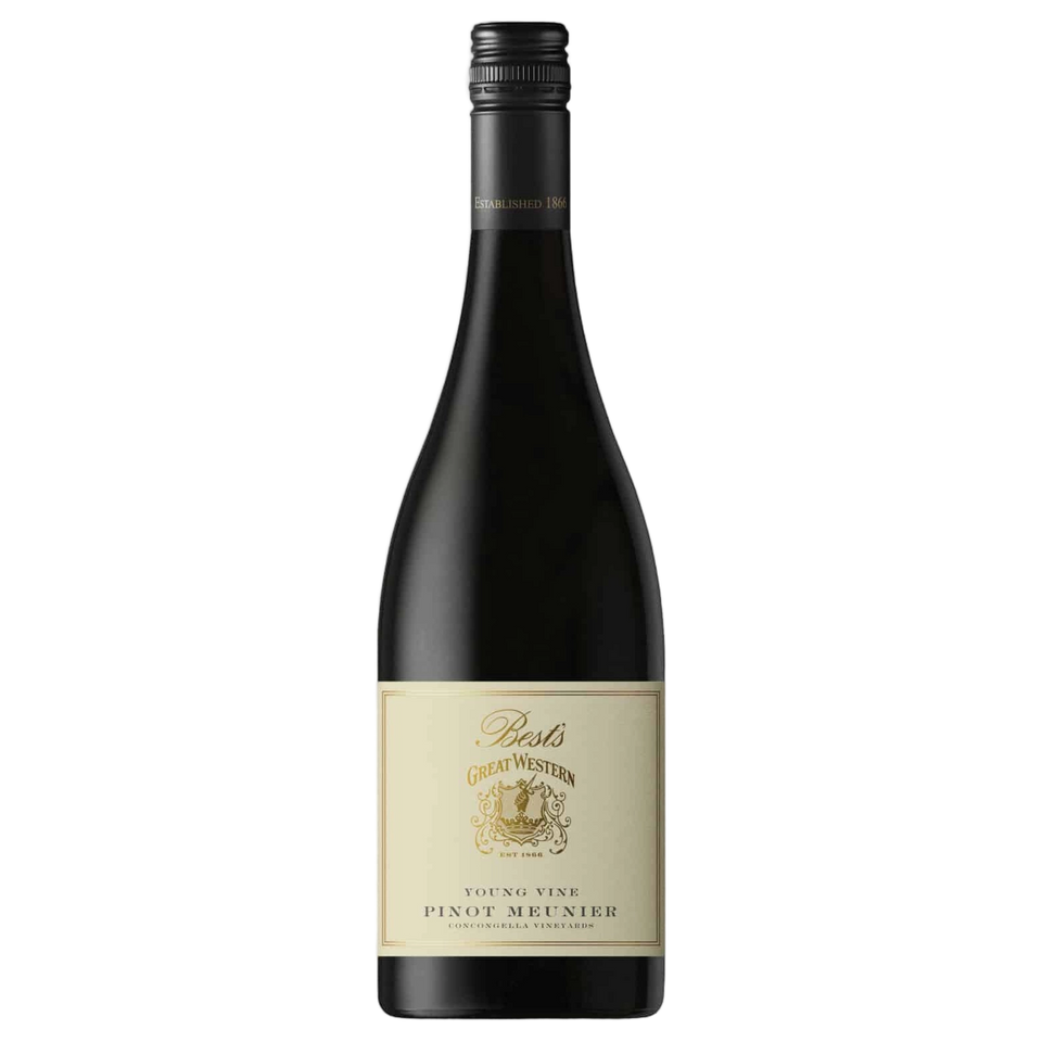 A bottle of Best's Great Western Young Vine Pinot Meunier 2025 750ml Red Wine