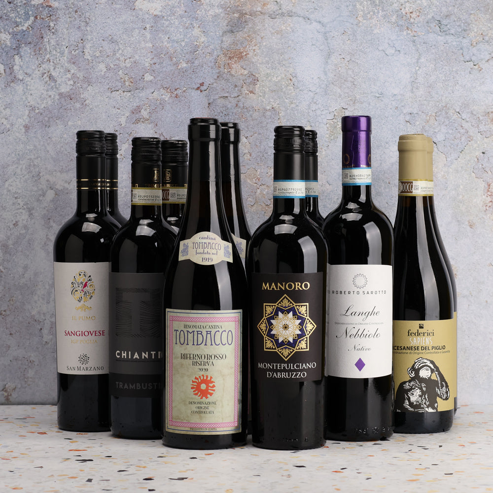 A collection of Tour d'Italia Red 12 Bottle Pack valued at $438 from The Wine Collective