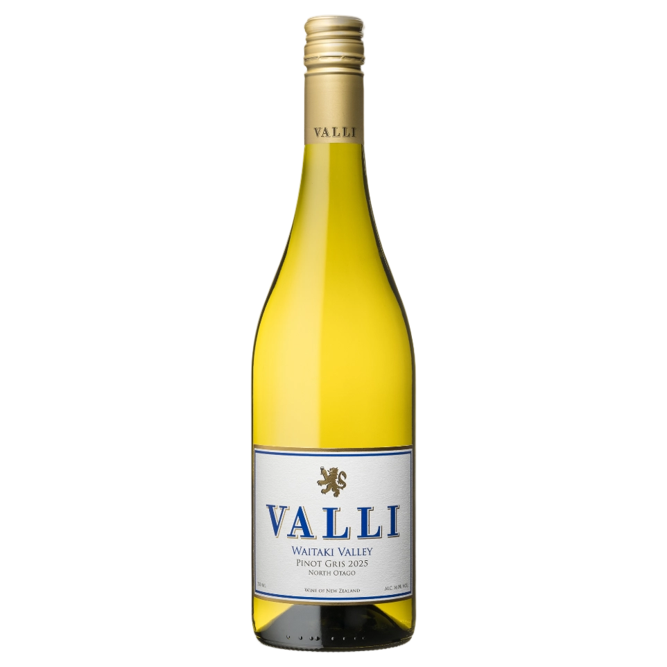 A bottle of Valli Vineyards Waitaki Pinot Gris 2025 750ml White Wine