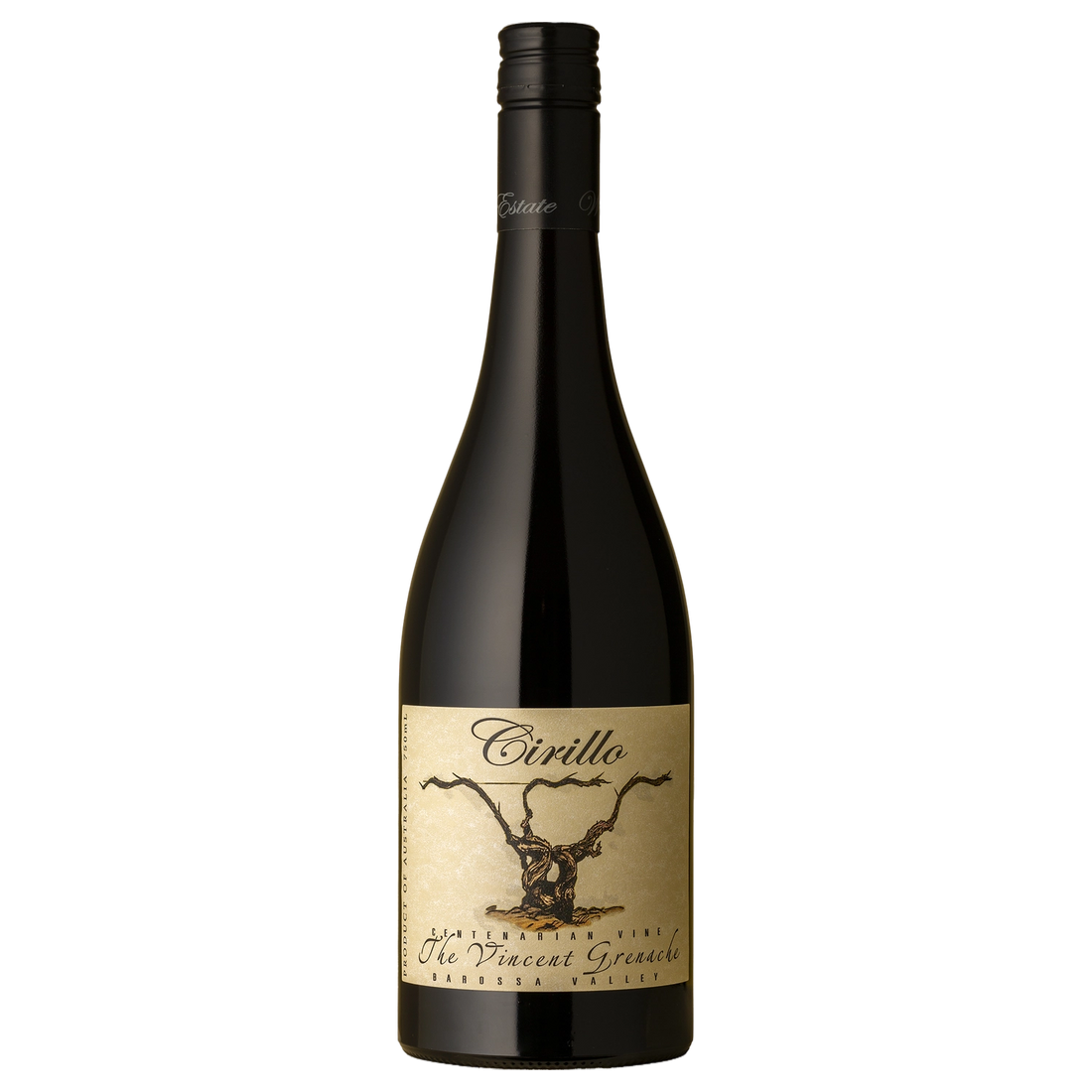 A bottle of Cirillo Centenarian Vine The Vincent Grenache 2025 750ml Red Wine