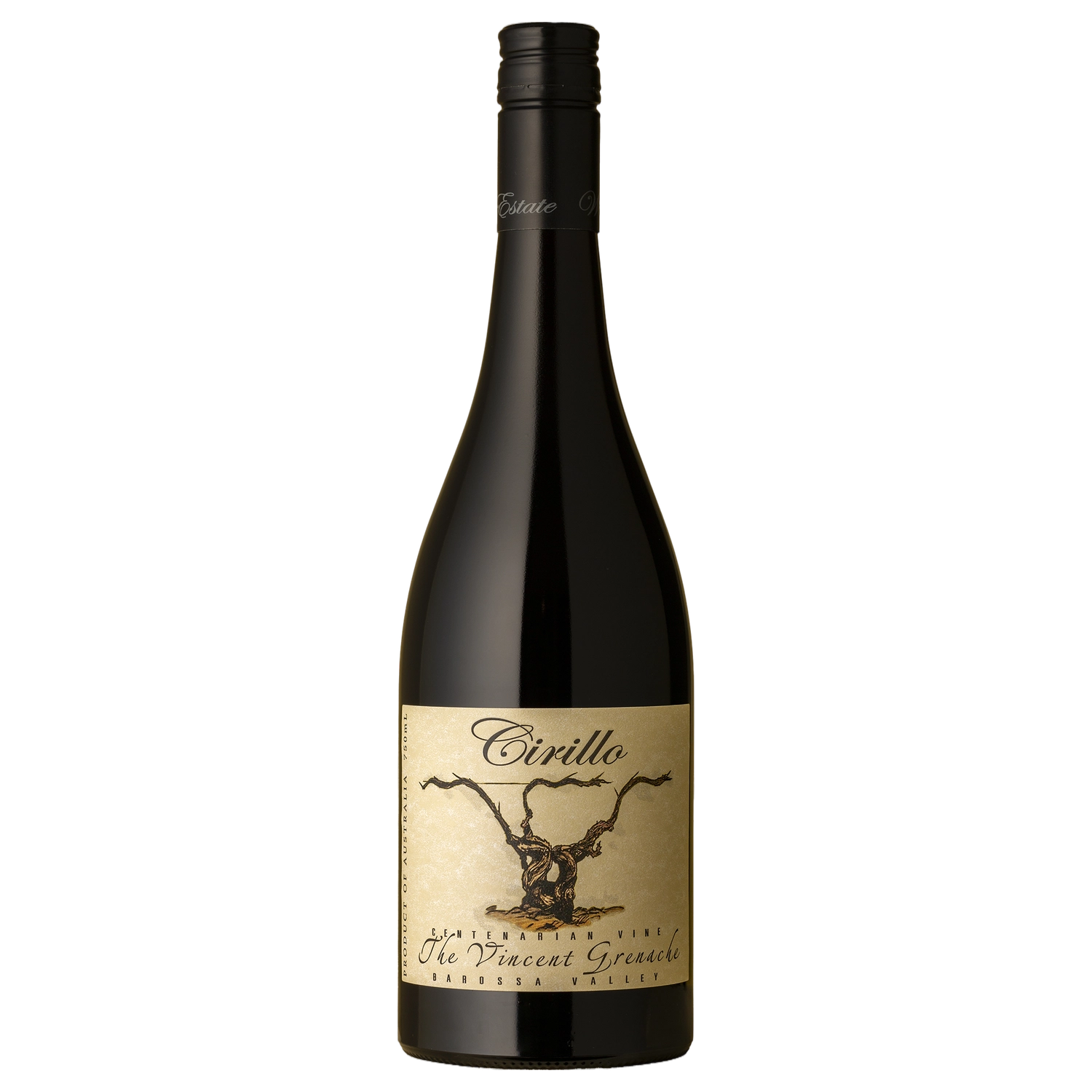 A bottle of Cirillo Centenarian Vine The Vincent Grenache 2025 750ml Red Wine