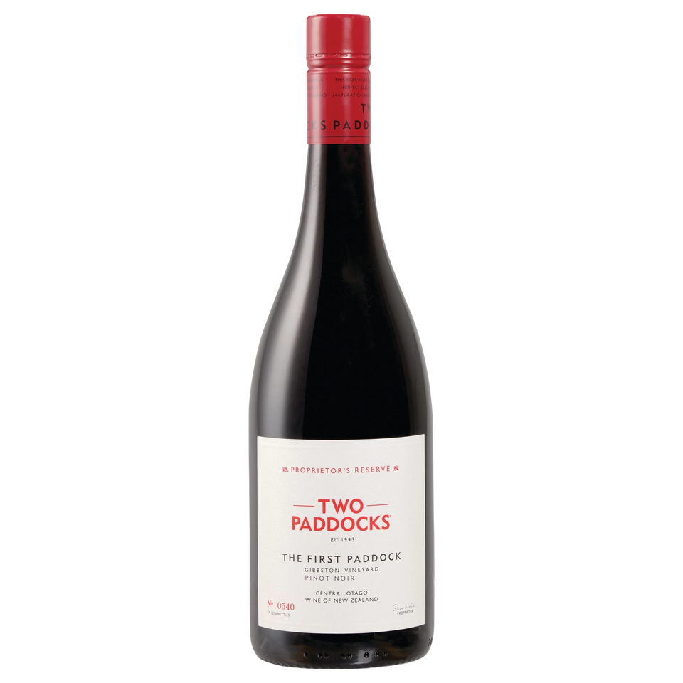 A bottle of Two Paddocks Proprietor's Reserve The First Paddock Pinot Noir Aust 2021 750ml Red Wine