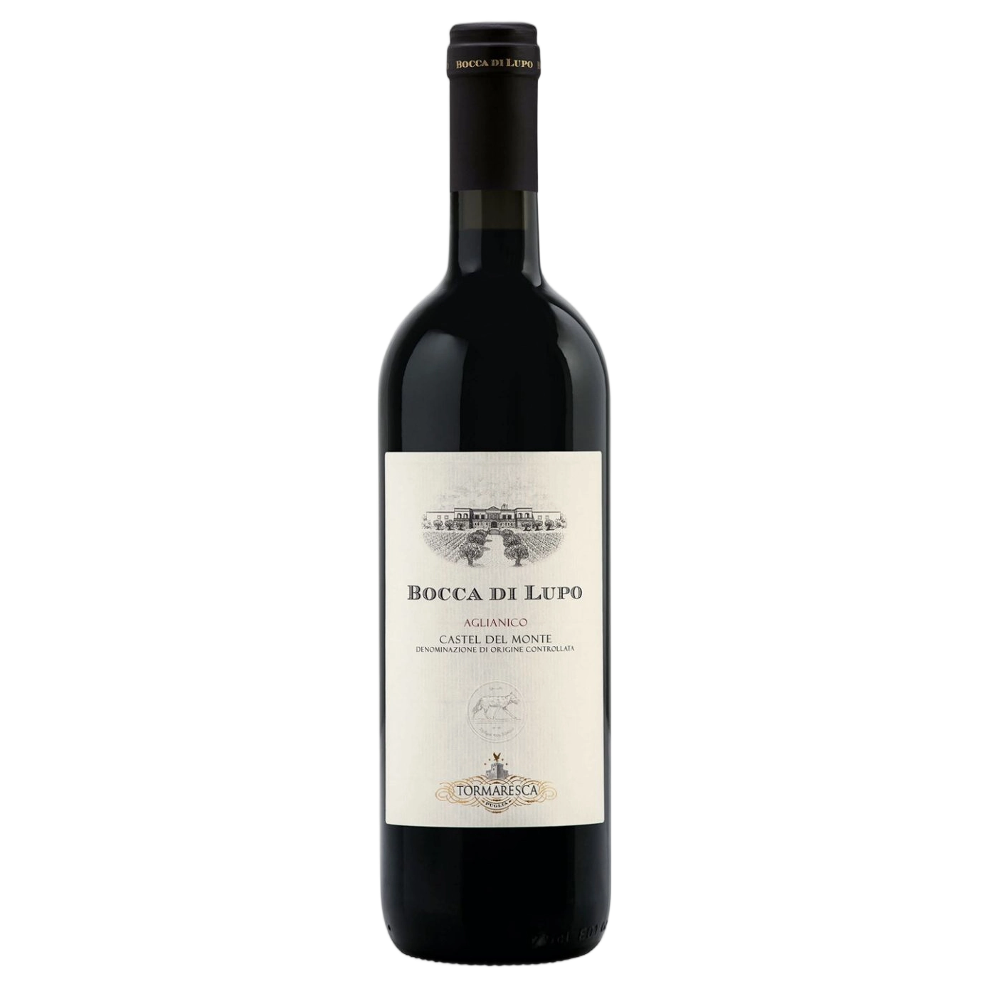 A bottle of Tormaresca Bocca di Lupo Castel del Monte DOC 2018 750ml Red Wine